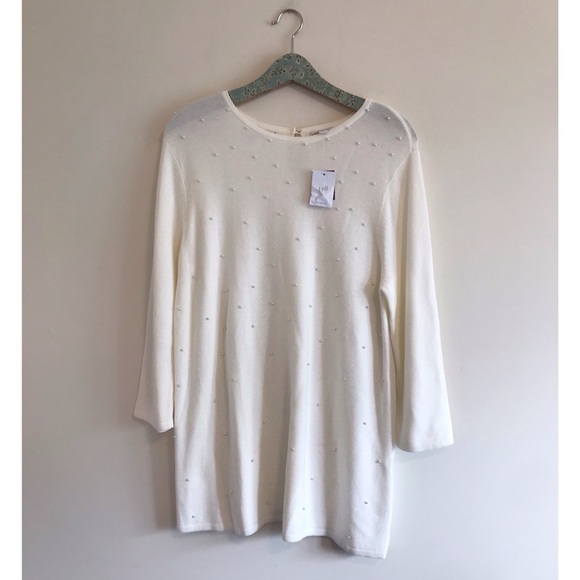 J. Jill | NWT White Pearl Embellished Sweater - Picture 1 of 8
